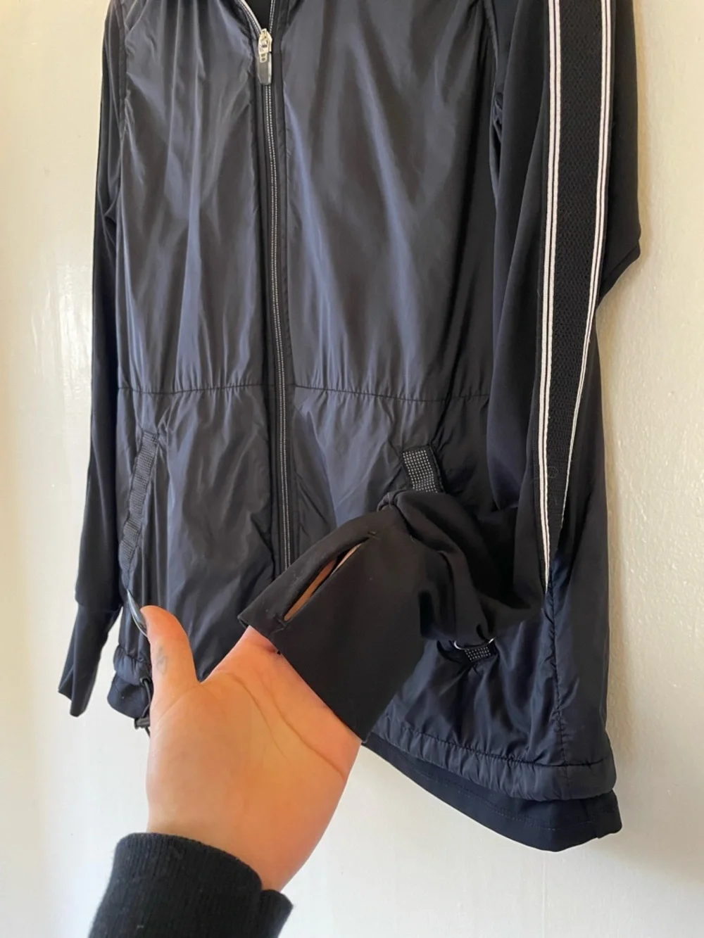 Tangerine Activewear Classic Black Track Jacket White Yoga Comfort Thumbhole Y2K - Picture 7 of 15